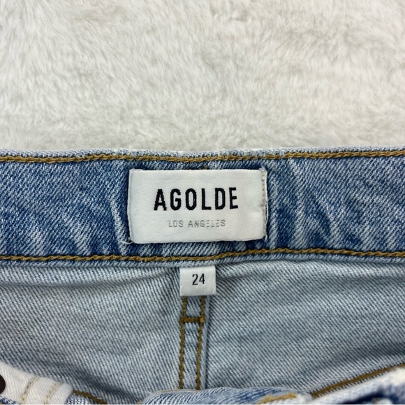 Agolde Merrel Straight Ankle Jeans Womans Size 24 Medium Wash Raw Hem - Picture 6 of 11
